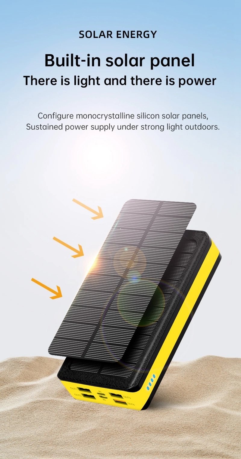 Factory Travel Style 30000mAh Big Capacity Outdoor Power Bank 6output 2 Input Support Mobile Wireless Charging Pd 22.5W Fast Solar USB Phone Charger