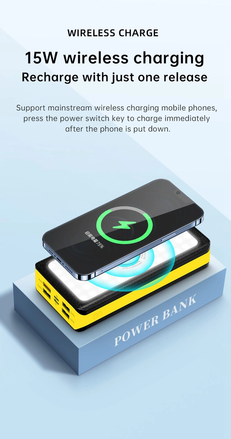 Factory Travel Style 30000mAh Big Capacity Outdoor Power Bank 6output 2 Input Support Mobile Wireless Charging Pd 22.5W Fast Solar USB Phone Charger