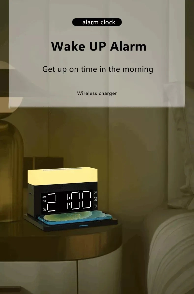 New Arrival Amazon Best Selling 6 in 1 Night Light Wireless Phone Charger with Alarm Clock for Apple iPhone